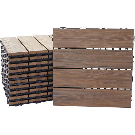 Carreaux en WPC, HWC-E20, aspect bois pour terrasse, structure 3-D - 11 carreaux à 30x30 cm - 1 m² marron
