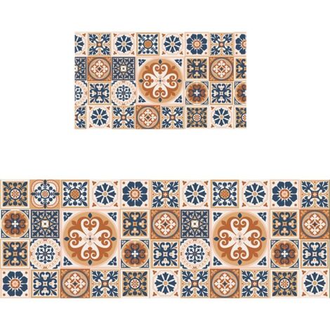 Carreaux floraux orange, 5080cm (terre de diatomées). Tapis de sol spécialement conçu pour la cuisine : résistant aux taches, facile à nettoyer, à séchage rapide, en terre de diatomées, absorbant le