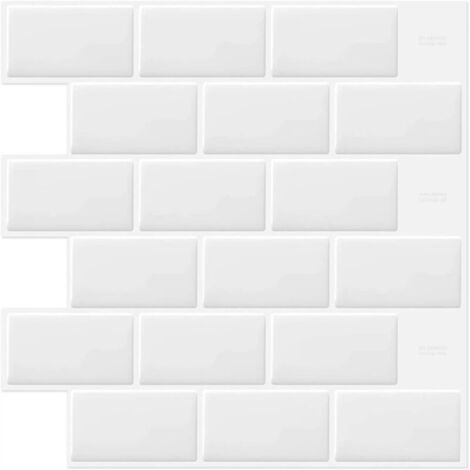 Carreaux muraux autocollants blancs effet brique pour dosseret de cuisine et salle de bain, 10 feuilles, 30,5 x 30,5 cm