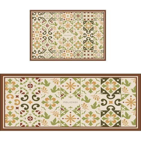 Carreaux verts à motifs géométriques, 4060cm (terre de diatomées) Tapis de sol spécialement conçu pour la cuisine : résistant aux taches, facile à nettoyer, à séchage rapide, en terre de diatomées, a