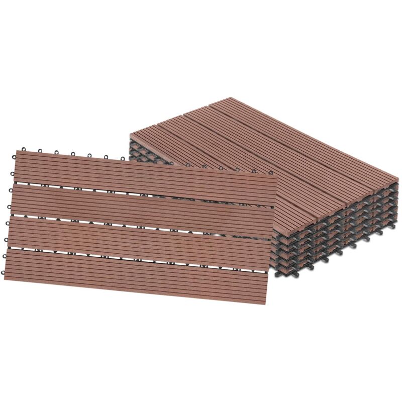 Naizy - Carreaux wpc Carreaux de terrasse et de balcon 6x assemblables aspect bois jardin Carreaux à clipser Total env. 1m²(30x60cm/pièce, Marron)