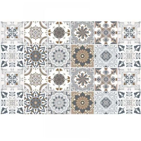 Stickers Carreaux Adhésifs PVC Géométrie Beige - 20x20 Cm - Imperméables, Pour Cuisine & Salle De Bain - Lot De 10