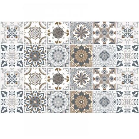 Carrelage Adhésif 20x20 Style Industriel Credence Adhesive pour Cuisine Brique,24 Pcs Stickers Muraux Salle de Bains Cuisine Carrelage Adhesif Mural avec Motifs de Carrelage Dalle Pvc Adhesi