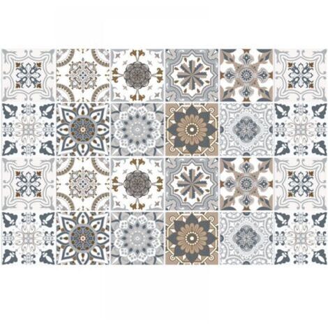 Carrelage Adhésif 20x20 Style Industriel Credence Adhesive pour Cuisine Brique,24 Pcs Stickers Muraux Salle de Bains Cuisine Carrelage Adhesif Mural avec Motifs de Carrelage Dalle Pvc Adhesi