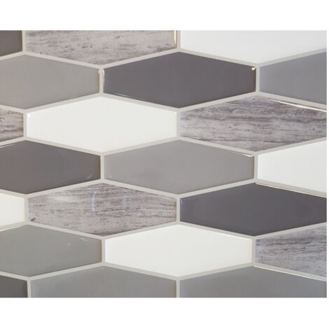 Carrelage adhésif 3D losange gris 30,5 x 25 cm – Pour surfaces lisses – Pose facile sans outils – Décoration murale moderne – Access Deco