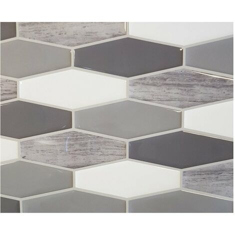 Carrelage adhésif 3D losange gris 30,5x25cm – Pour murs lisses – Pose facile sans outils – Résistant à l'humidité – Access Deco