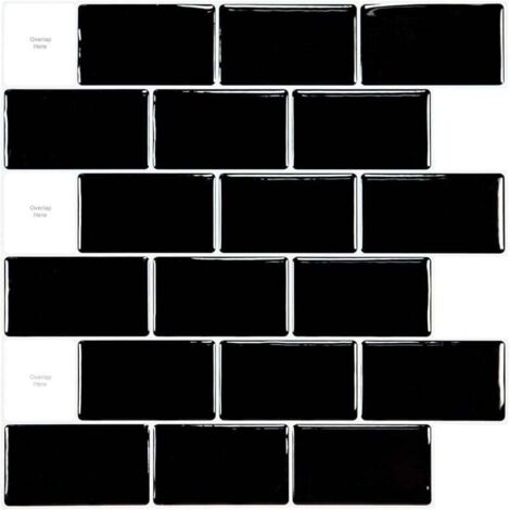 Carrelage adhésif 3D pour cuisine autocollant, noir brillant 30 x 30 cm