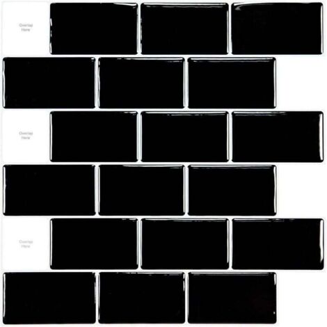 Carrelage adhésif 3D pour cuisine autocollant, noir brillant 30 x 30 cm