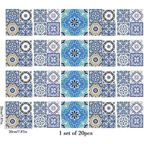 Carrelage adhésif Mosaïque de motifs colorés Cuisine Salle de BainAuto-Adhésif Adhesive Imperméable Autocollant Carreau Ciment Mural 20cmX20cm / 1 set of 20 pcs