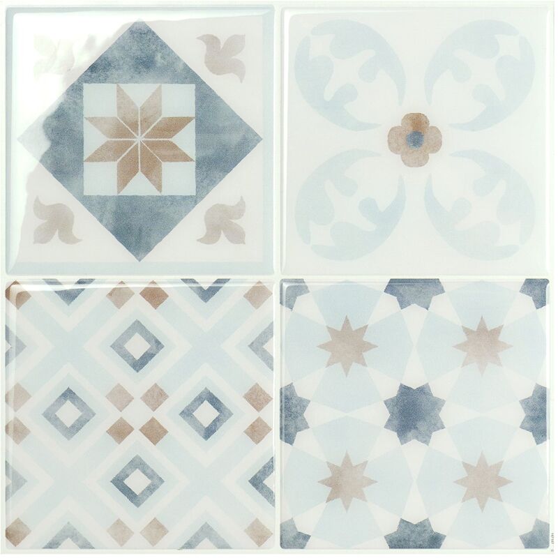 Smart Tiles - Carrelage adhésif mural x4, 22.86 x 22.86cm Vintage Parma multicolore, sticker tuile effet carreaux de ciment - Salle de bain, cuisine