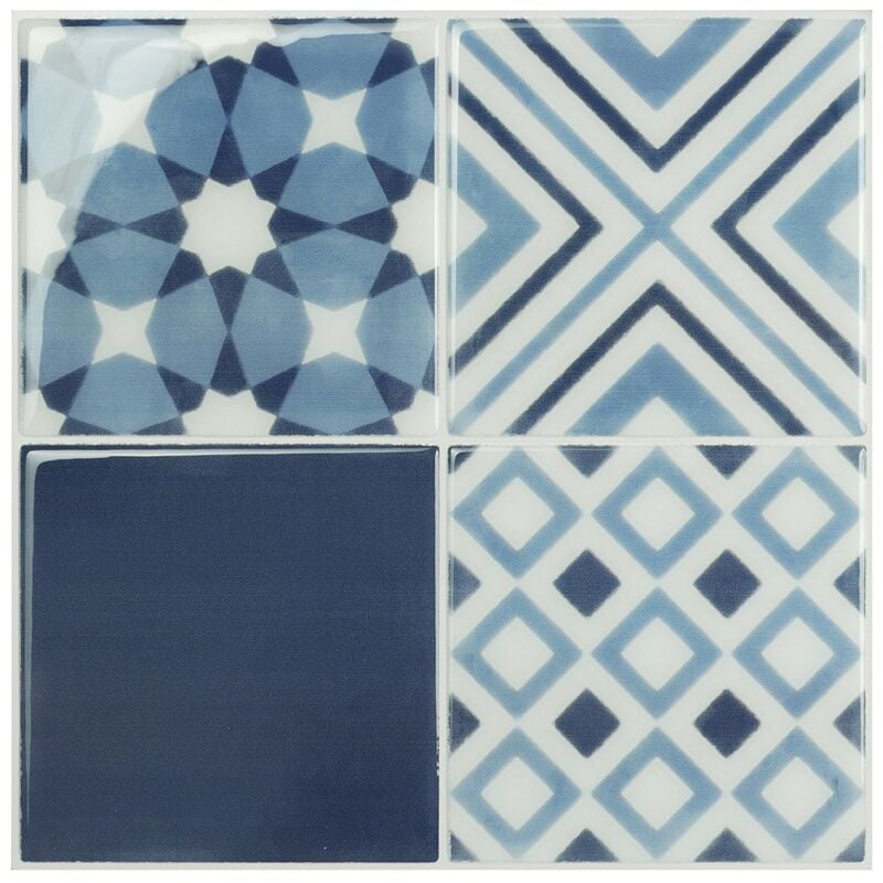 Smart Tiles - Carrelage adhésif mural x4, 22.86x22.86cm Vintage Calvi sticker décoratif salle de bain & cuisine