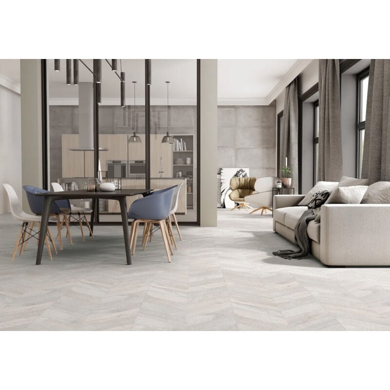 Carrelage sol / mur effet bois design chevron 60x120 cm ARTWOOD CHEVRON WHITE(vendu par boite de 1.44m2)