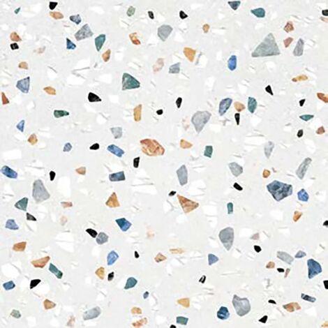 Carrelage aspect terrazzo 20x20 cm – Blanc mix avec chips marbre gris, bleu, orange et noir – Lot de 25 carreaux pour 1 m²