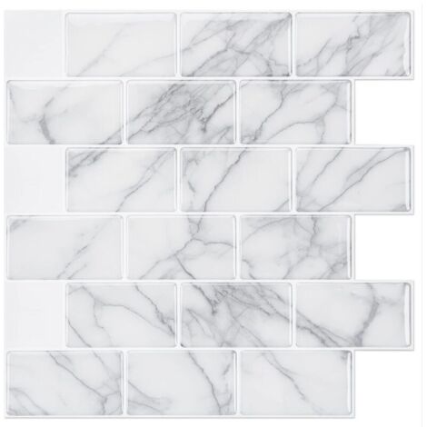 Carrelage autocollant 3D pour dosseret de cuisine, salle de bain et salon, 12" x 12", marbre gris, 10 feuilles