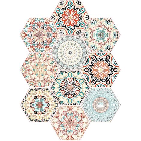 Carrelage Autocollants Hexagonal Style Industriel Anti-Slip Auto-Adhésif Amovible Sticker Mur Sticker tuile hexagonale de style mandala Macaron