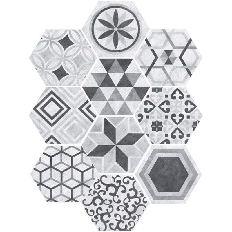 Aougo - Carrelage Autocollants Hexagonal Style Industriel Anti-Slip Auto-Adhésif Amovible Sticker Mur