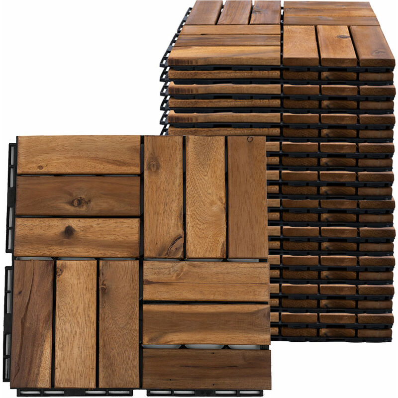 Etc-shop - Carrelage bois acacia 30 x 30 carreaux clic clac Carrelage balcon terrasse Carrelage bois terrasse système clic extérieur, résistant aux