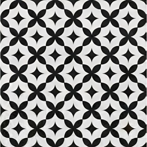 Carrelage carreaux de ciment 20x20 cm – Motif élégance noir et blanc – Revêtement pour sol et mur – Pour espaces intérieurs