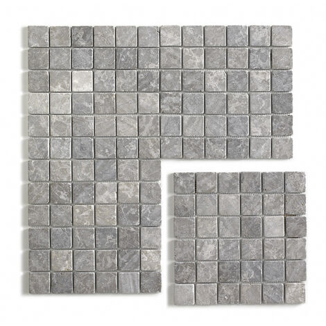 Carrelage de mosaïque (Boite de 1m²) / Plaque mosaïque mur et sol en marbre naturel, coloris gris mat - 30 x 30 cm - PEGANE -
