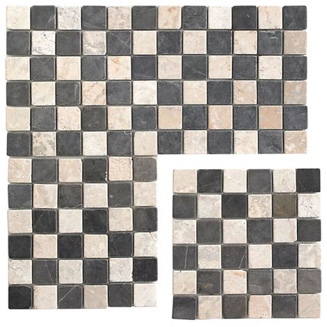 Carrelage de mosaïque (Boite de 1m²) / Plaque mosaïque mur et sol en marbre naturel coloris noir et blanc mat- 30 x 30 cm - PEGANE -