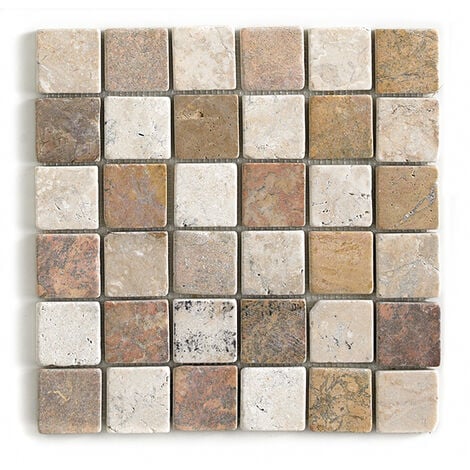 Carrelage de mosaïque/Plaque mosaïque mur et sol en marbre naturel multicolore - 30 x 30 cm - PEGANE -