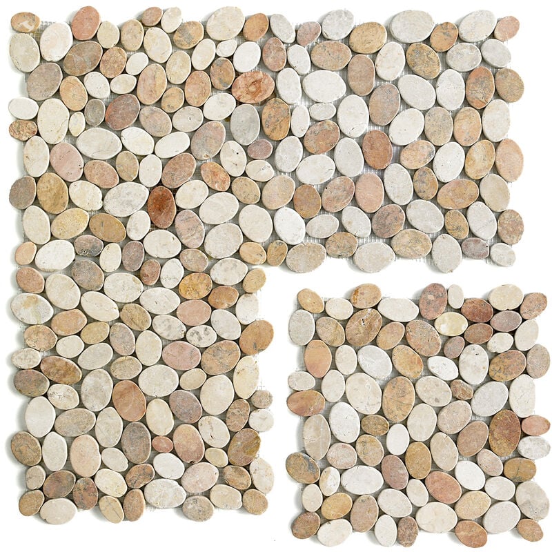 Carrelage de mosaïque (Boite de 1m²) / Plaque mosaïque mur et sol en marbre naturel coloris blanc et beige rosé - 33 x 33 cm Pegane