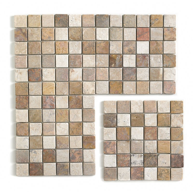 Carrelage de mosaïque (Boite de 1m²) / Plaque mosaïque mur et sol en marbre naturel multicolore - 30 x 30 cm Pegane