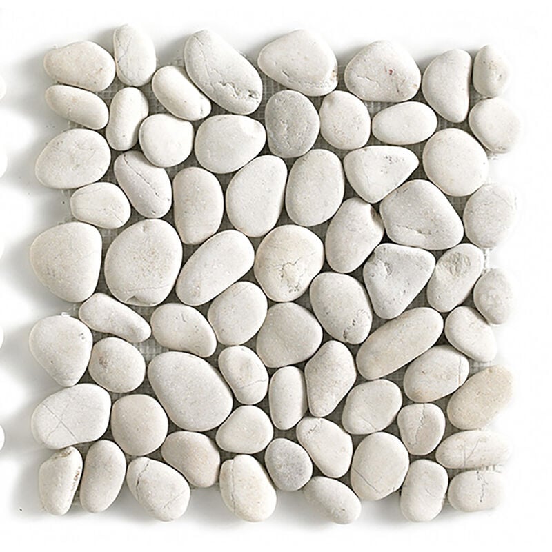 Carrelage de mosaïque (Boite de 1m²)/Galet de mer / Maille décorative aspect pierre blanc mat - 33x33 cm Pegane