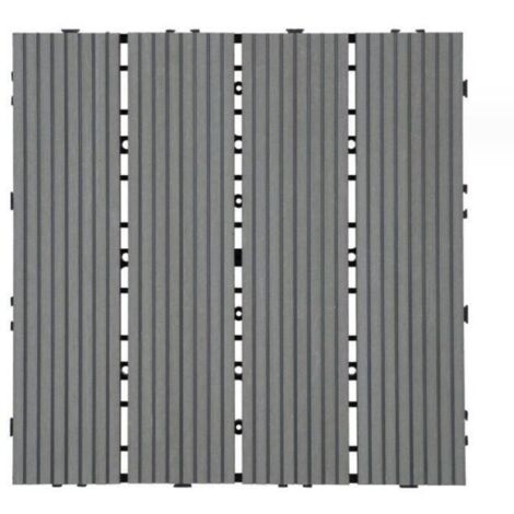 Carrelage de sol extérieur, aspect bois pour balcon/terrasse, structure 3D - gris, 30x30cm