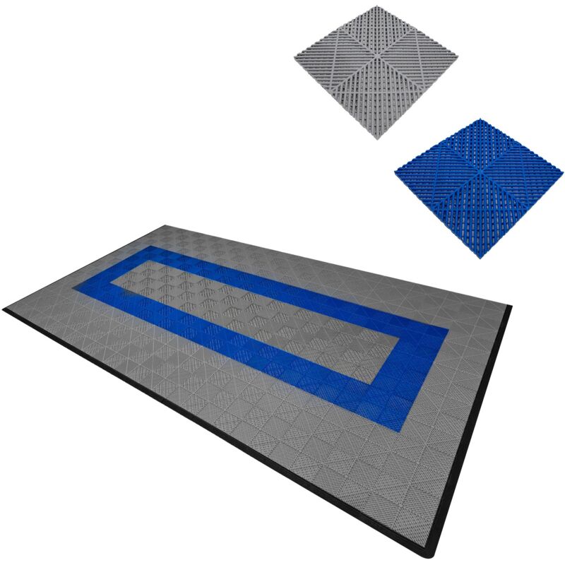 Monstershop Vented Garage Floor Tiles With Edges – 90 Grey & 30 Blue