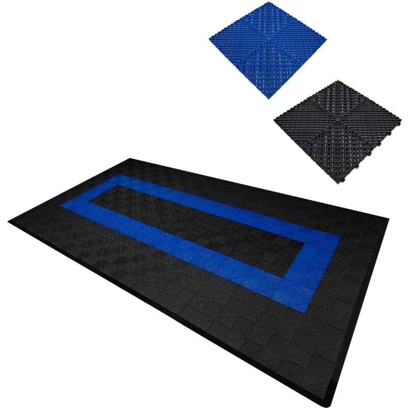 Monstershop Vented Garage Floor Tiles With Edges – 90 Black & 30 Blue