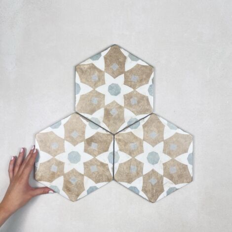 Carrelage effet ciment hexagonal 21x25 cm – Grès cérame durable – 0,52 m² pour cuisine, salon et salle de bain – Facile à entretenir