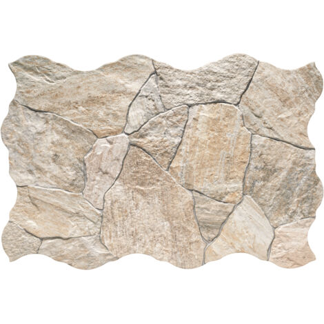 Carrelage effet parement galets beige 44x66 cm – Grès cérame émaillé – Parement pierre naturelle pour façades et murs intérieurs