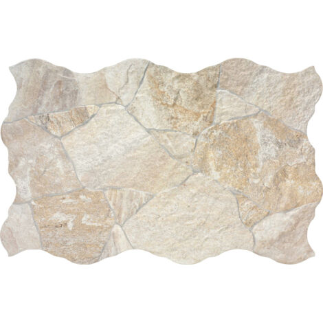 Carrelage effet parement galets crème 44x66 cm – Grès cérame émaillé – Effet pierre naturelle pour façades et murs intérieurs