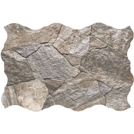 Carrelage effet parement galets grège 44x66 cm – Grès cérame émaillé pour façades et murs intérieurs – Résistant aux intempéries