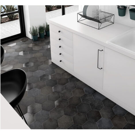 Carrelage effet rustique HERITAGE hexagone 20x17.5cm Hexagone 20x17.5cm Gris Foncé. Anthracite - Mat et Brillant (mélange) - boîte de 0. Hexagone 20x