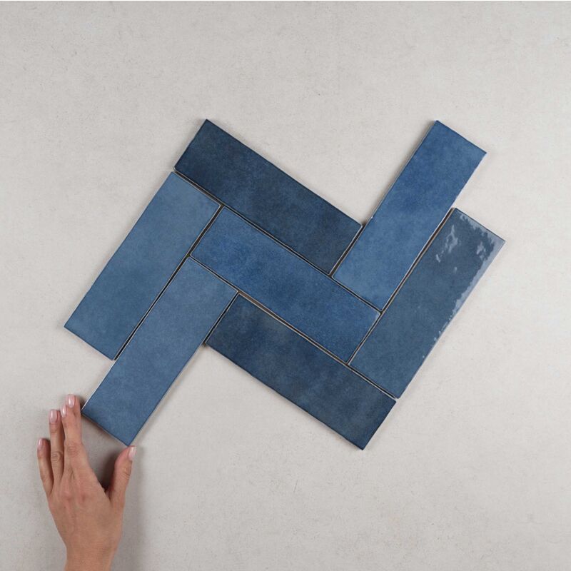 Faïence Effet Zellige ARTISAN 6,5x20 (0,5m2) Colonial Blue - Les Carreaux de Jean