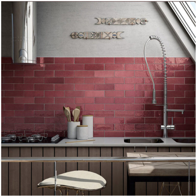 Nais - Faïence Effet Zellige artisan 6,5x20 (0,5m2) Burgundy - Les Carreaux de Jean