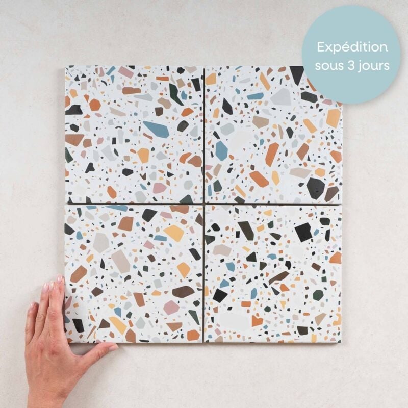 Carrelage Effet Terrazzo CONFETTI 18,6X18,6cm (0,45m2) Mix Multicolor - Les Carreaux de Jean