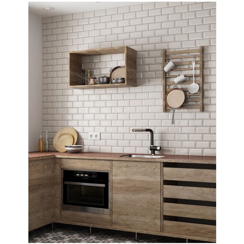 Nais - Carrelage mural faïence effet carreau Metro metro 20x10 cm Crème - Sable - Brillant / Poli - boîte de 1 m2 - Gioia Materia