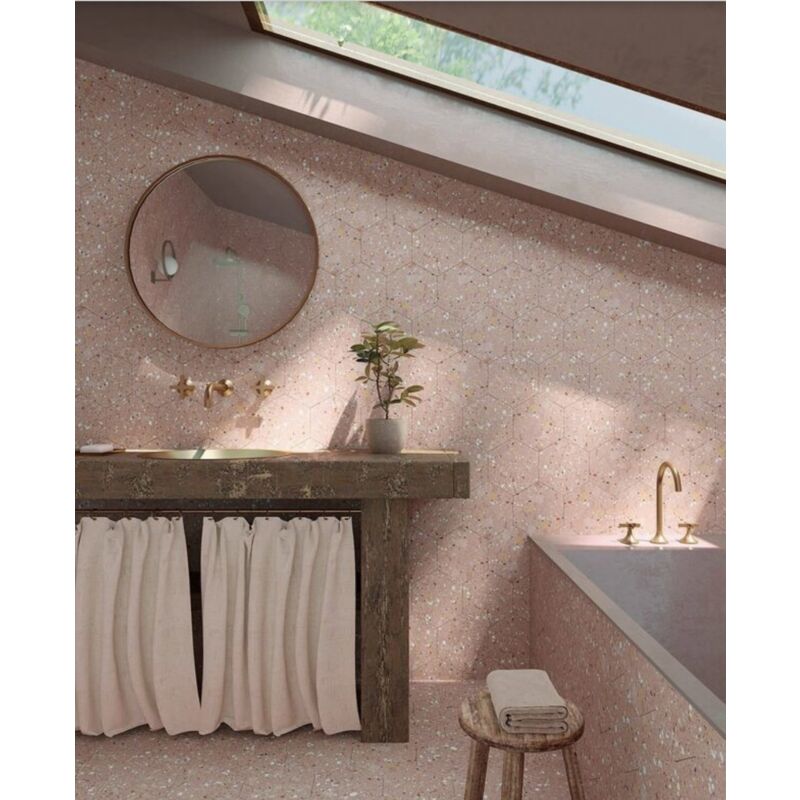 Carrelage Effet Terrazzo Hexagonal arousa 25,8x29cm (1m2) Rosa - Les Carreaux de Jean