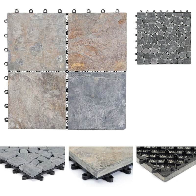 Mendler - Carrelage en pierre naturelle, HWC-E18, dalle, balcon/terasse, 11 pièces à 30x30cm - 1m² - granit multicolore