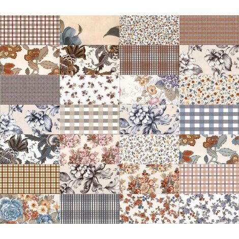 Carrelage faience motif floral style ancien 10x20cm SOULT MUTICOLOR - 1.36m²