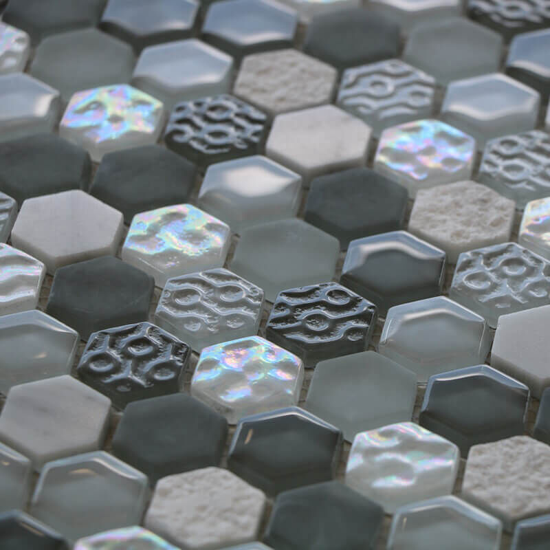 Capri - Mosaïque Marbre et Verre Glacier Gris Hexa - vendu par carton de 1.0 m²