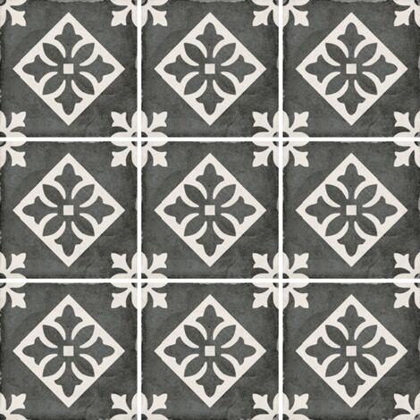 Carrelage grès cérame effet carreau ciment Art Nouveau PADUA 20x20cm 20x20 cm Noir -  - boîte de 1 m2