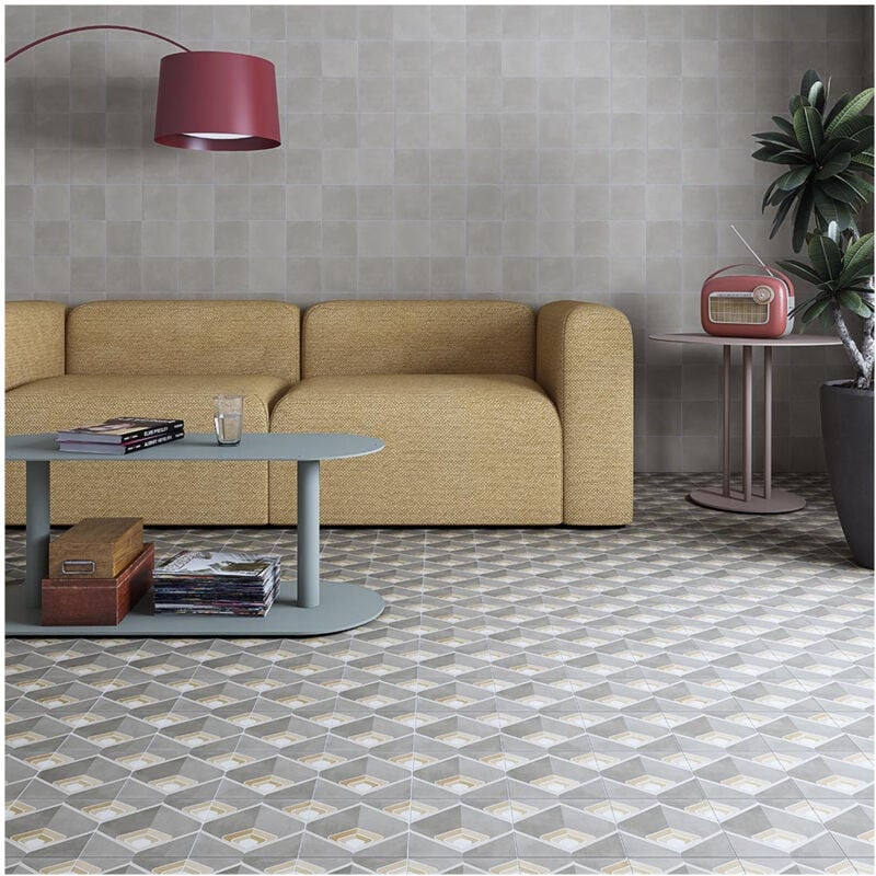 Carrelage grès cérame effet carreau ciment uni Pop Tile Sixties 15x15cm (8 couleurs) 15x15 cm Gris pâle - Satiné - boîte de 1 m2 Gioia Materia