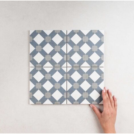 Carrelage grès cérame effet carreau de ciment ESTRELLA 15x15 cm Bleu -  - boîte de 0.50 m2