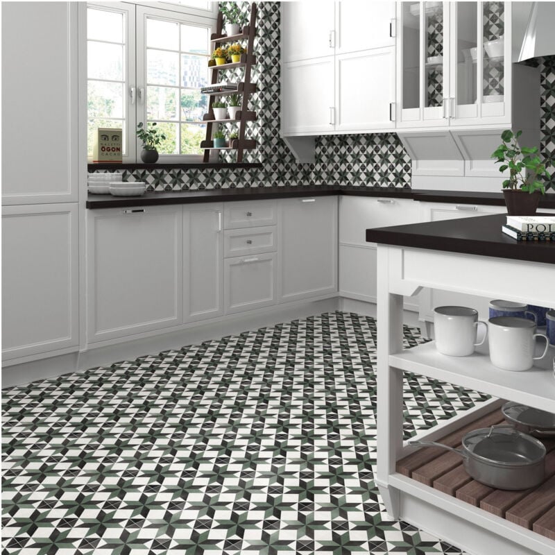 Carrelage grès cérame effet carreau de ciment stella 15x15 cm Vert - - boîte de 0.50 m2 - Gioia Materia