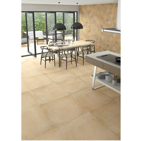 Carrelage grès cérame effet chaux LAVERTON 80x80 cm Beige - Mat - boîte de 1.28 m2
