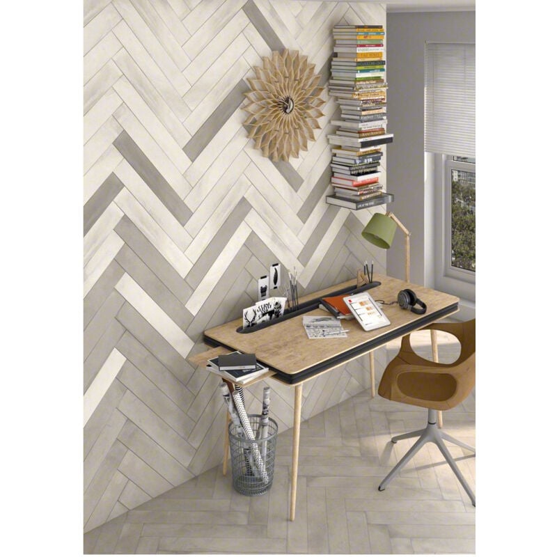 Carrelage grès cérame effet chaux LAVERTON LISTON 59,3x9,4cm 59,3x9,4 cm Gris Moyen - Mat - boîte de 1.01 m2 - Gioia Materia